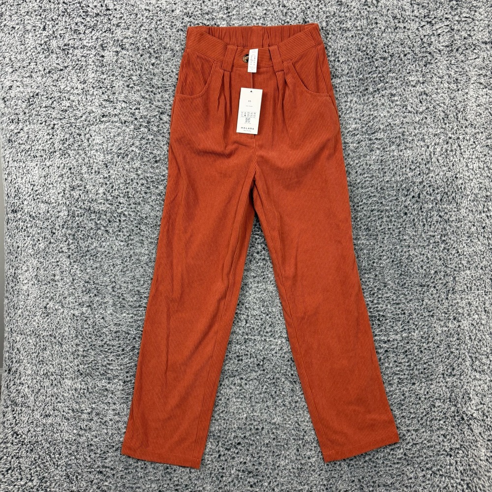 HALARA Pants Womens XS Orange Ribbed Knit Straight Leg Elastic Waist Pockets